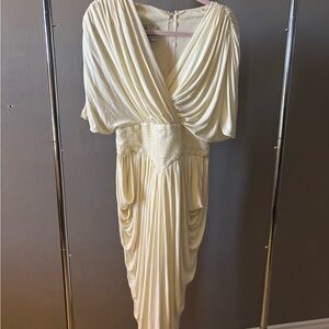 Tadashi Shoji Cream Draped V-Neck Midi Dress vintage